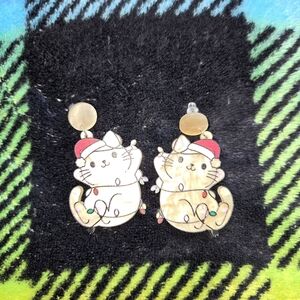 NWOT Holiday Santa Cat Earrings with Festive Lights